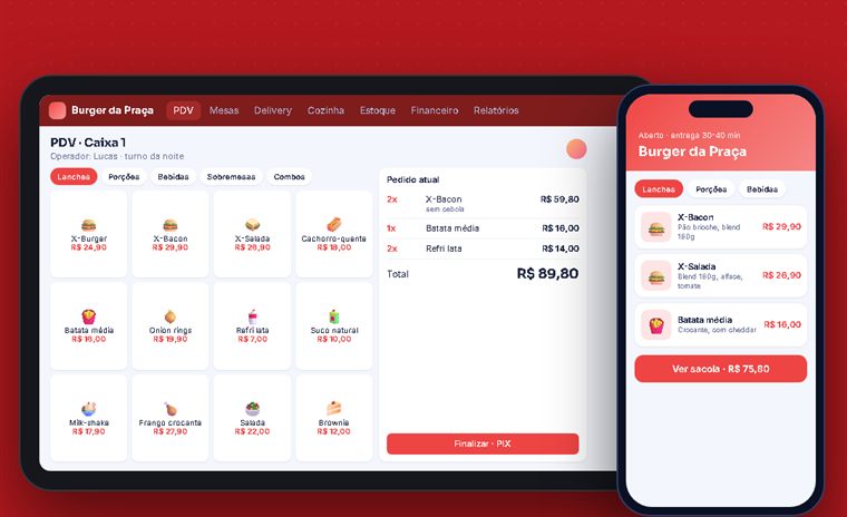Exemplo de sistema para restaurantes: caixa e cardápio